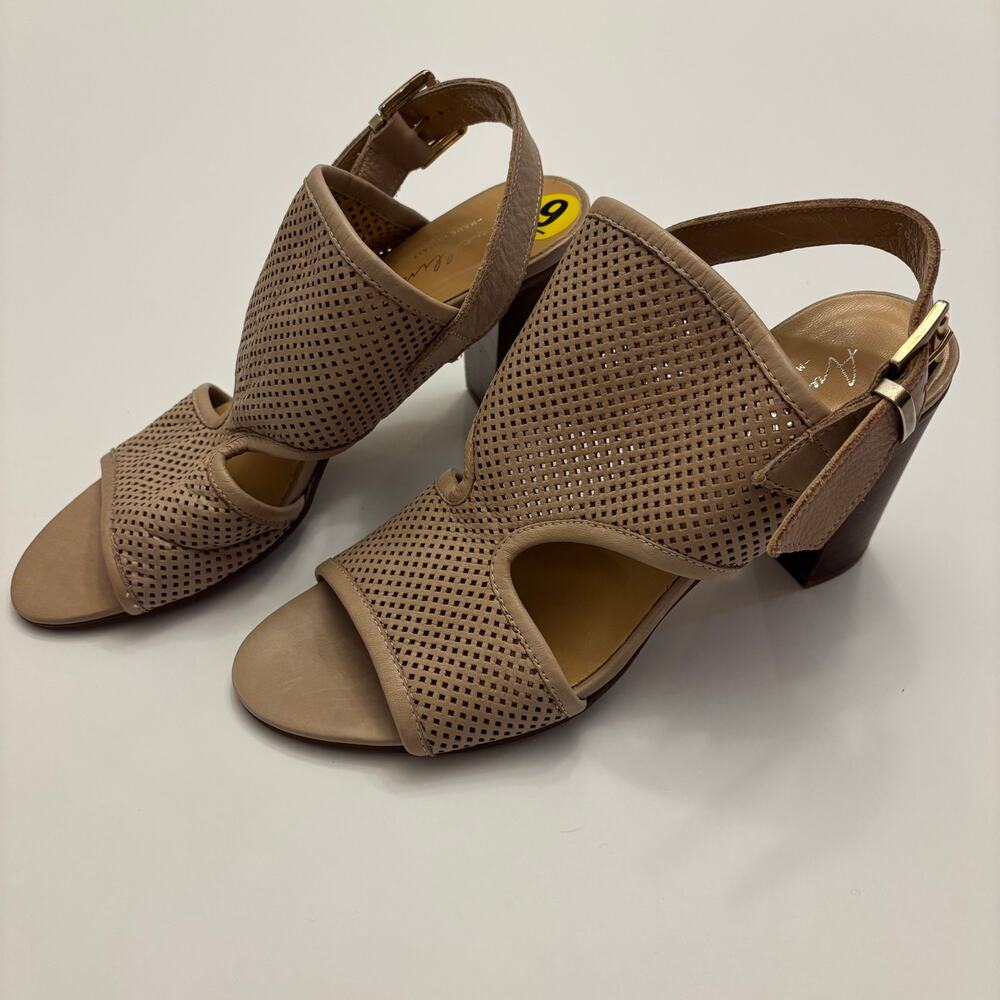 Avellini Made in Italy Leather Block Heel Sandals Taupe EU40 US 9